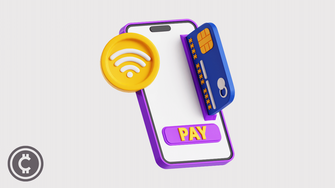 A 3D stylized smartphone with a credit card and a cryptocurrency symbol, representing the process of building modern fintech products with a crypto data API.
