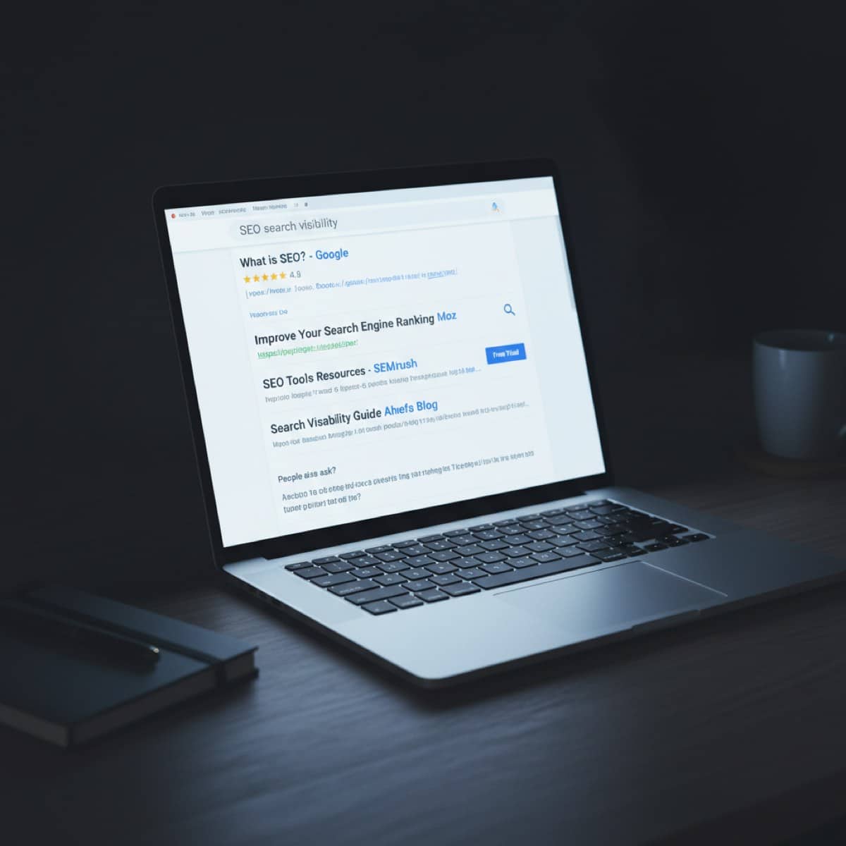 A professional desk setup with a smartphone, camera, and notebook, representing the key questions to ask before signing with an SEO service provider.