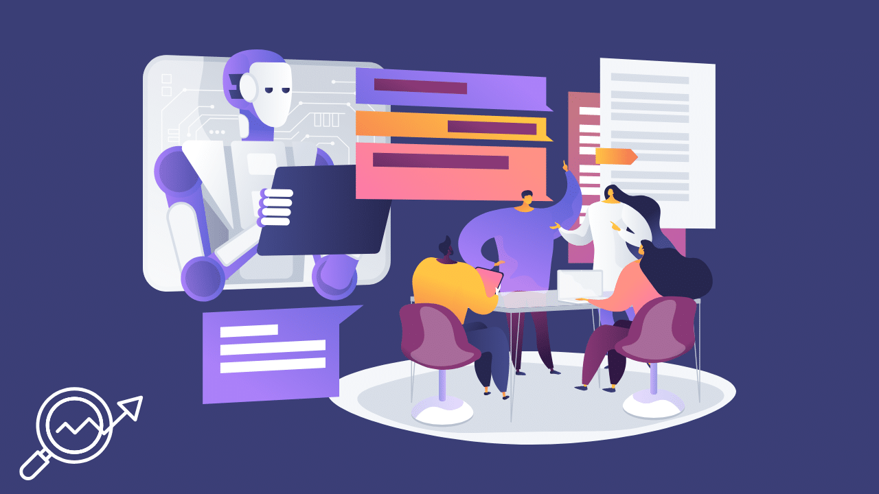 An illustration of a digital marketing team collaborating alongside an AI system interface, symbolizing the integration of traditional SEO and Generative Engine Optimization.