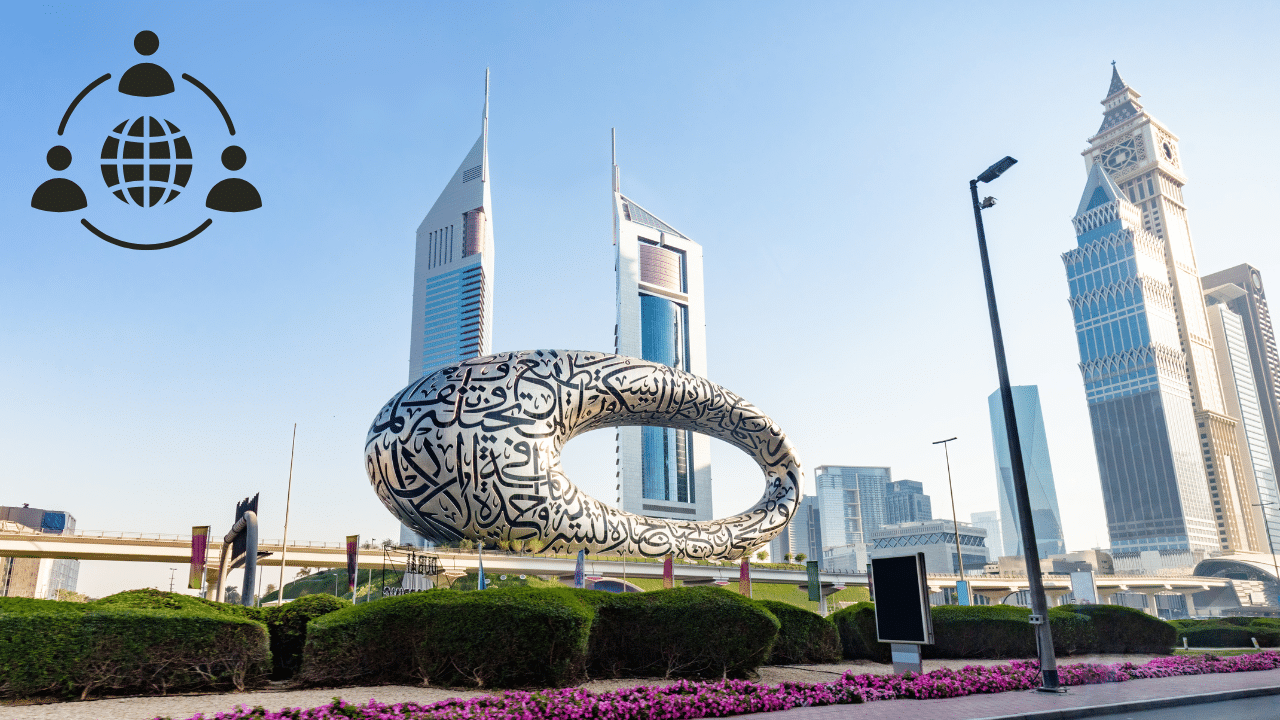 A premium corporate graphic of business professionals collaborating against a stylized Dubai skyline backdrop, showing how to empower your business with expert PRO outsourcing services in the UAE.